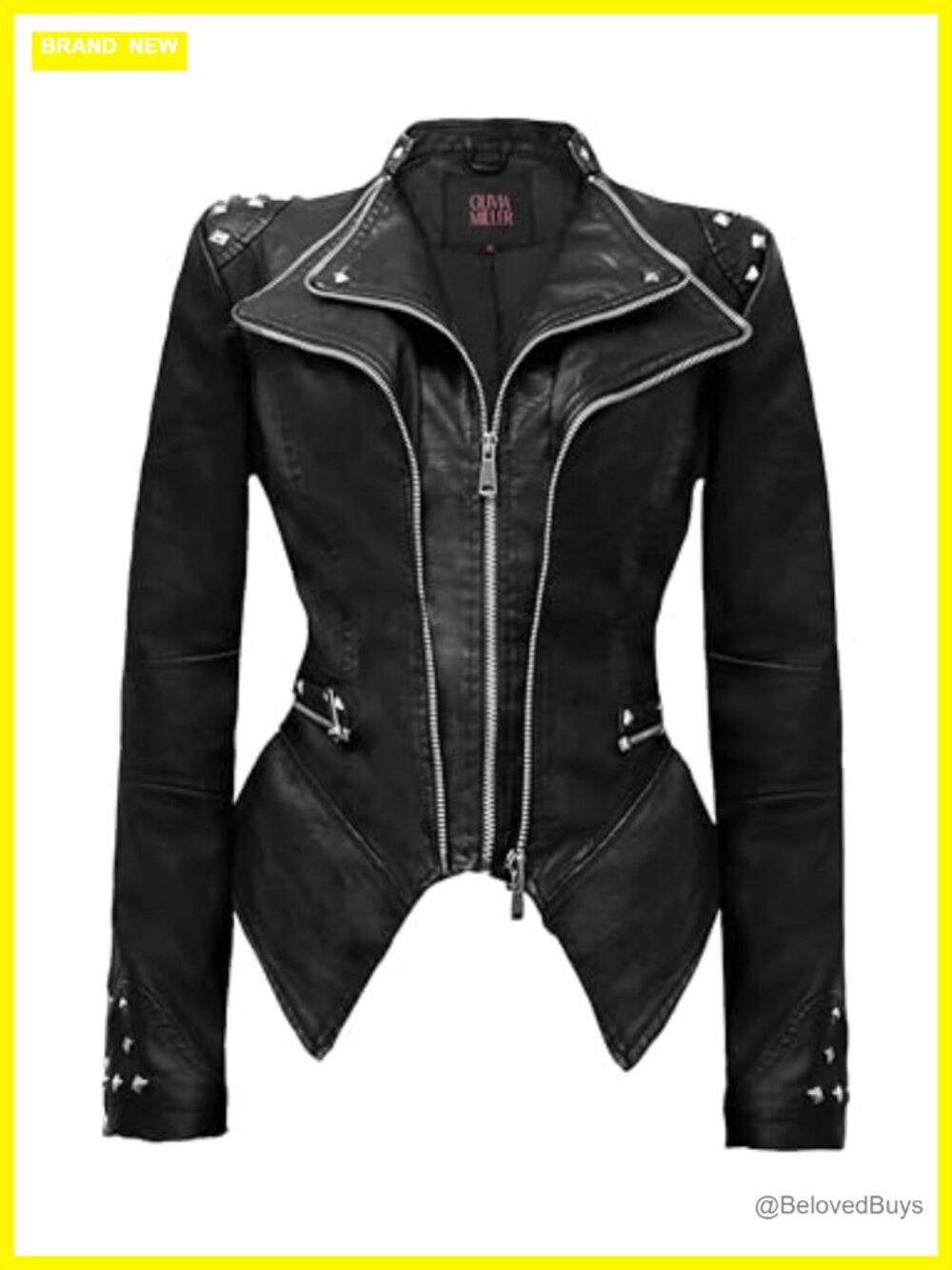 Women's Faux Leather Moto Biker Jacket with Rivet Lapel